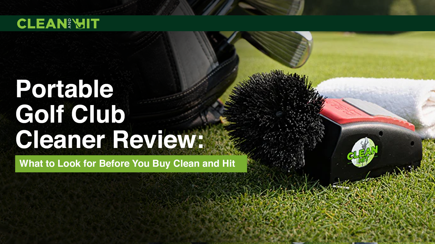 Clean and Hit's red motorized, portable cleaner cleaning the golf club